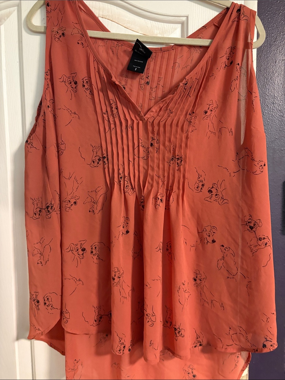 torrid Coral Pintuck Tank with Black Puppy Sketch Print